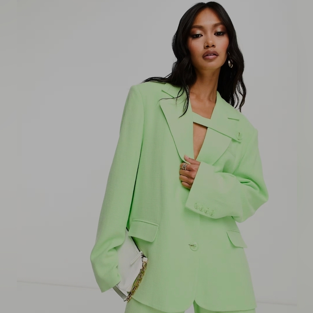 Josefine HJ NA-KD Lime Green Linen Blend Buckle Up Blazer Size 4 Oversized